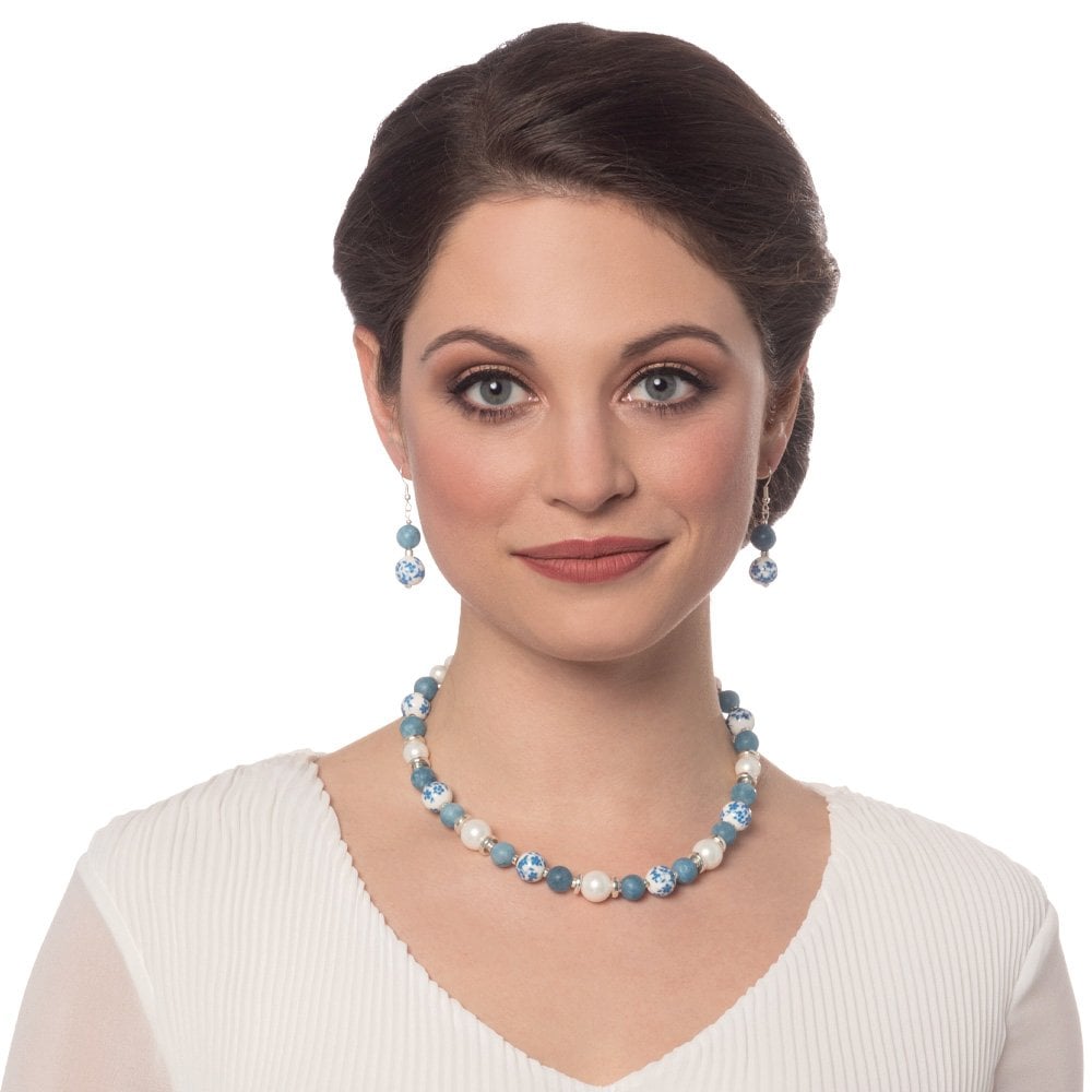 Meadow Aqua Floral Silver Tone Drop Clip On Earrings