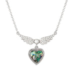 Beloved Paua Shell and Crystal Heart Silver Tone Necklace