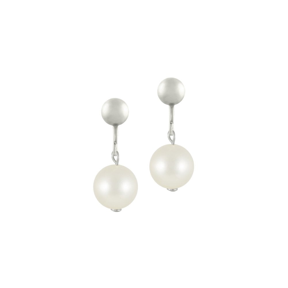 Oyster White Freshwater Pearl Silver Tone Drop Clip On Earrings