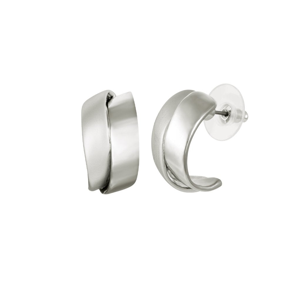 Clevedon Silver Tone Twist Half Hoop Pierced Earrings