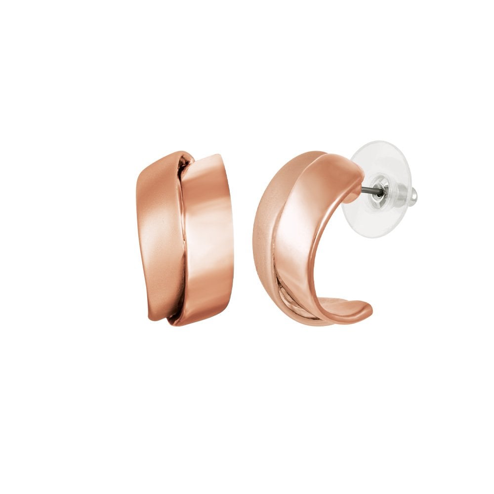 Clevedon Rose Gold Tone Twist Half Hoop Pierced Earrings