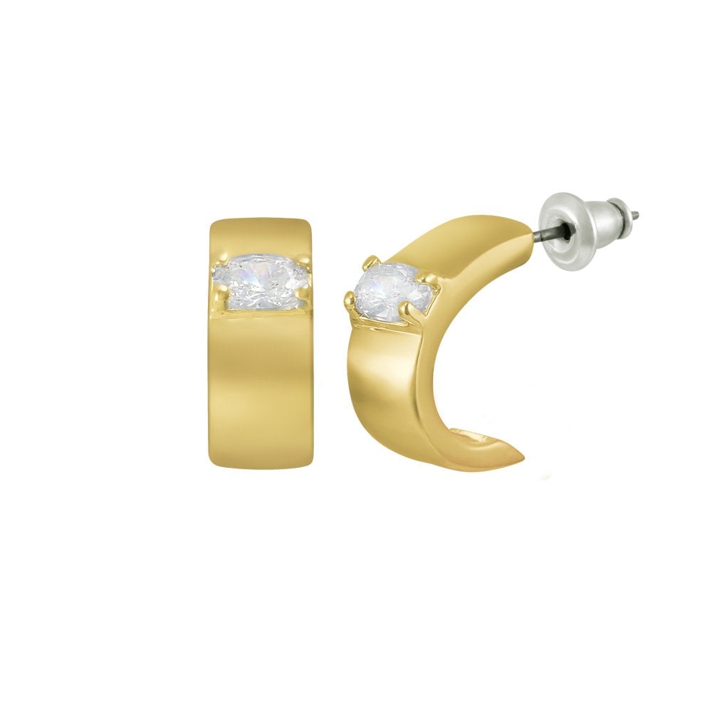 Albany Crystal High Gloss Gold Tone Half Hoop Stud Pierced Earrings