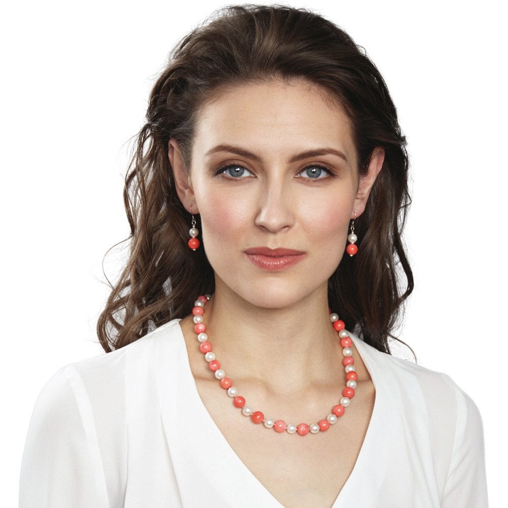 Duet Coral & Shell Pearl Silver Tone Drop Clip On Earrings