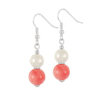 Duet Coral & Shell Pearl Drop Sterling Silver Drop Pierced Earrings