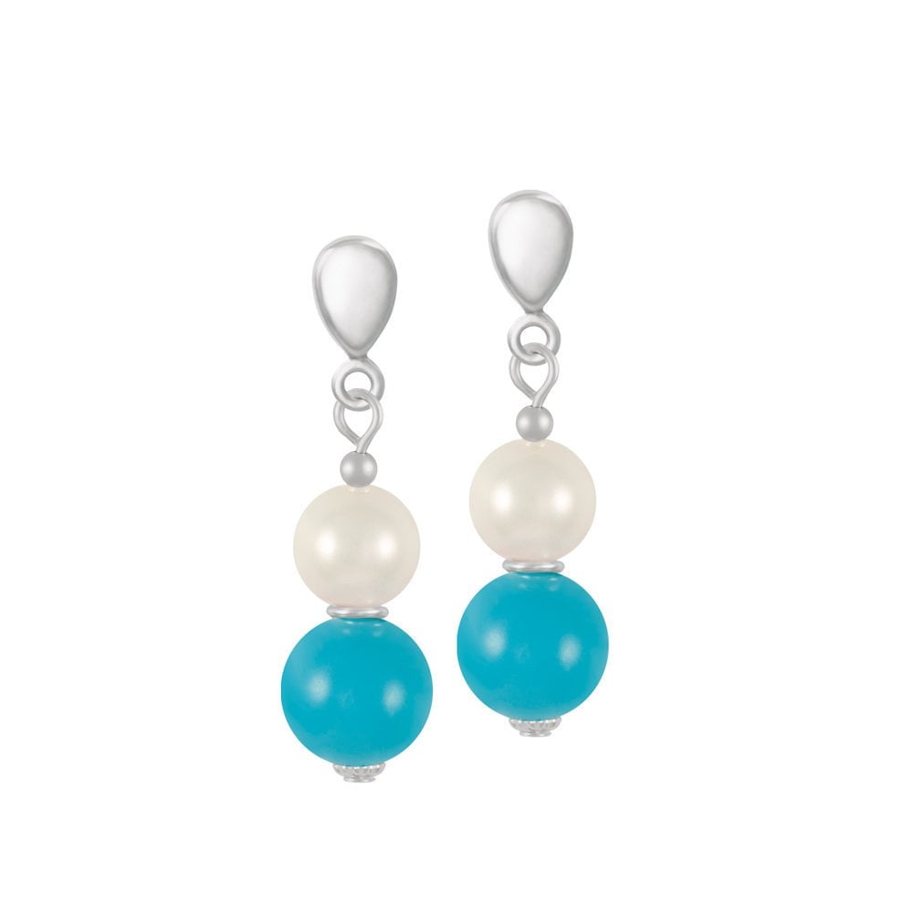 Duet Turquoise & Shell Pearl Silver Tone Drop Clip On Earrings