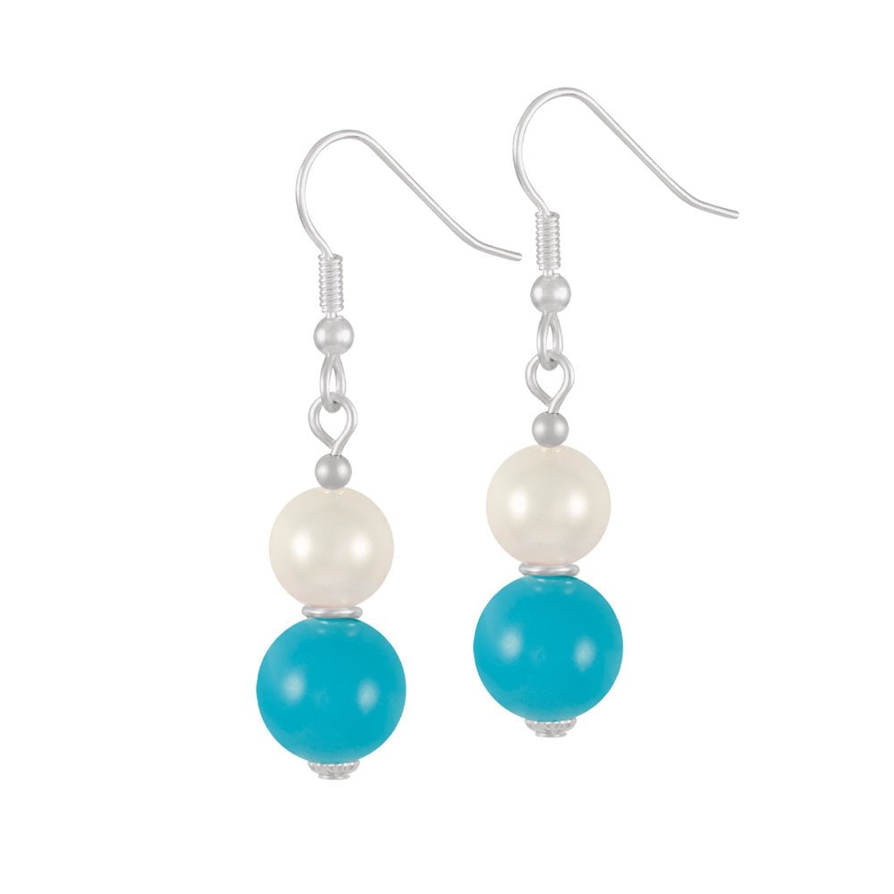Duet Turquoise & Shell Pearl Sterling Silver Drop Pierced Earrings