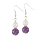 Duet Amethyst & Shell Pearl Silver Tone Drop Pierced Earrings