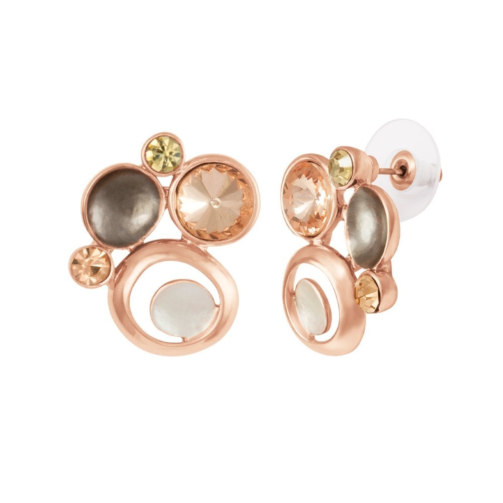 Vivacious Natural Multi Enamel and Crystal Rose Gold Tone Stud Pierced Earrings