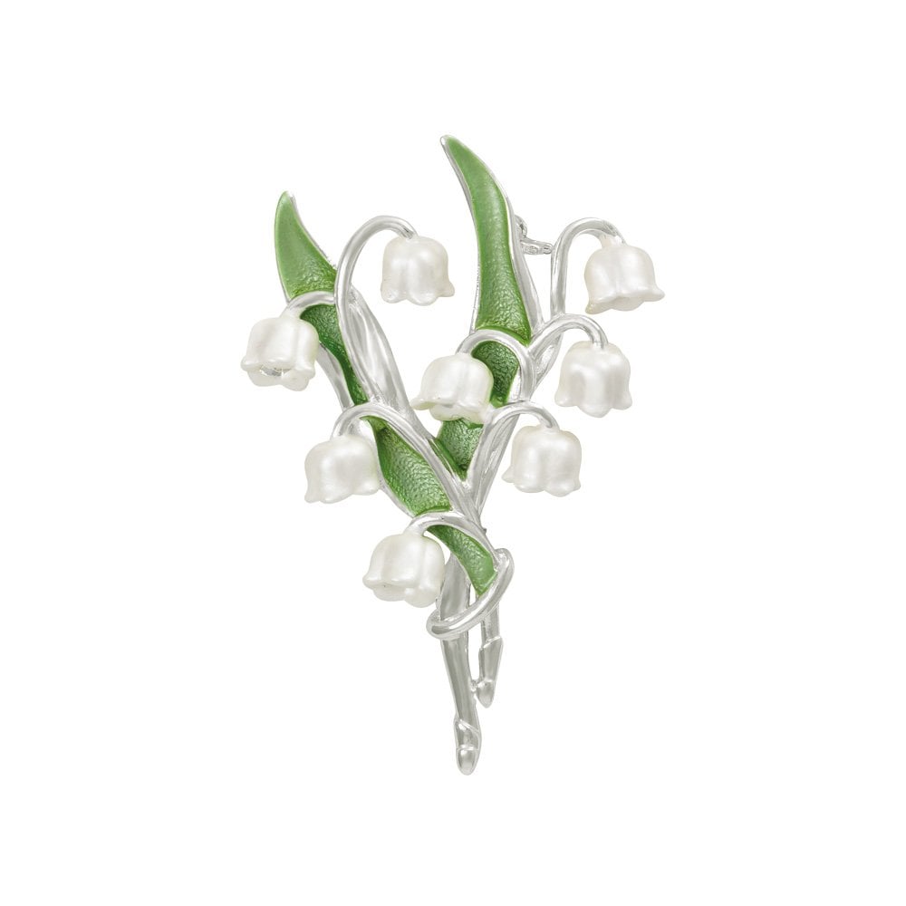 Lily of the Valley White Enamel Silver Tone Brooch