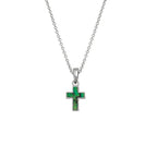Petite Green Paua Shell Silver Tone Cross Pendant
