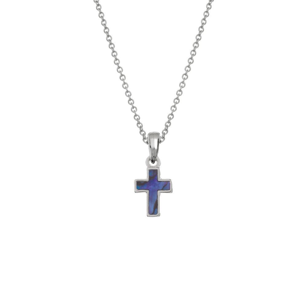 Petite Purple Paua Shell Silver Tone Cross Pendant