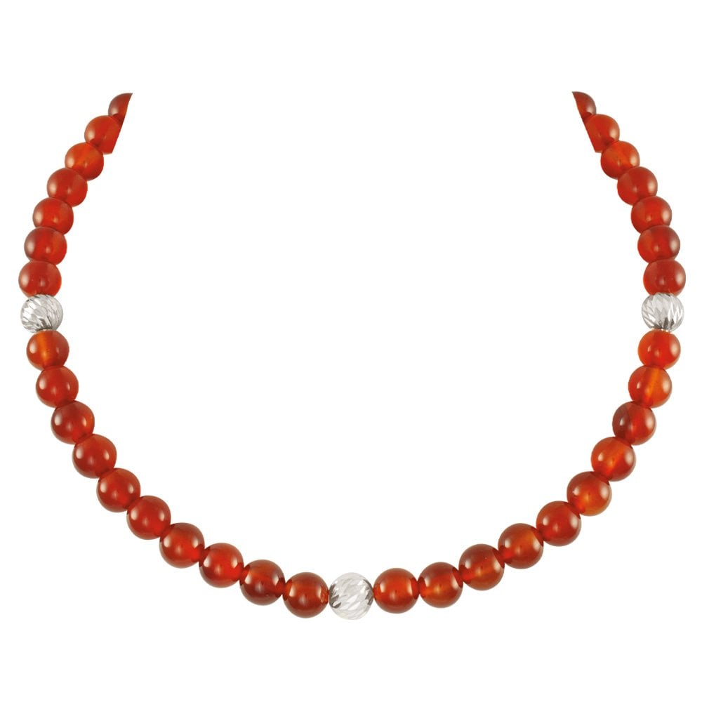 Debutante Carnelian Semi Precious Beaded Silver Tone Necklace