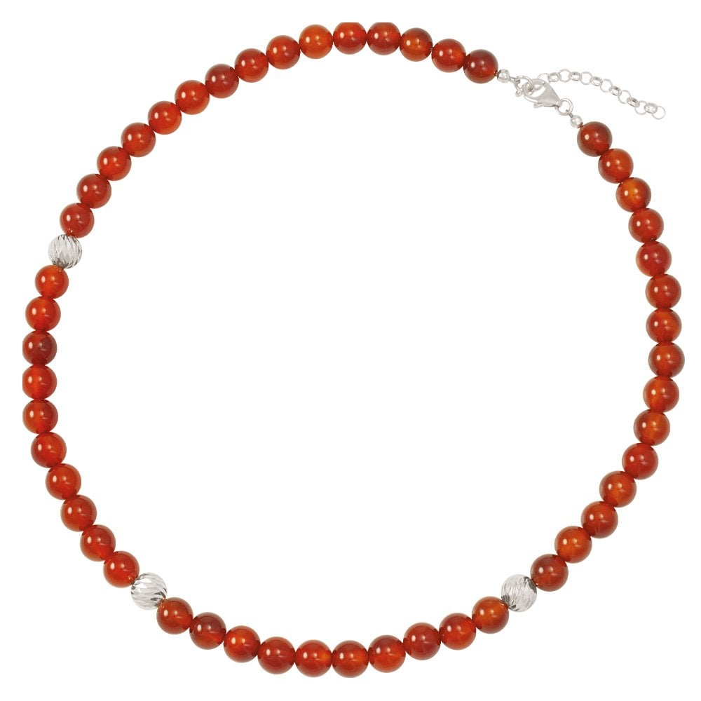 Debutante Carnelian Semi Precious Beaded Silver Tone Necklace