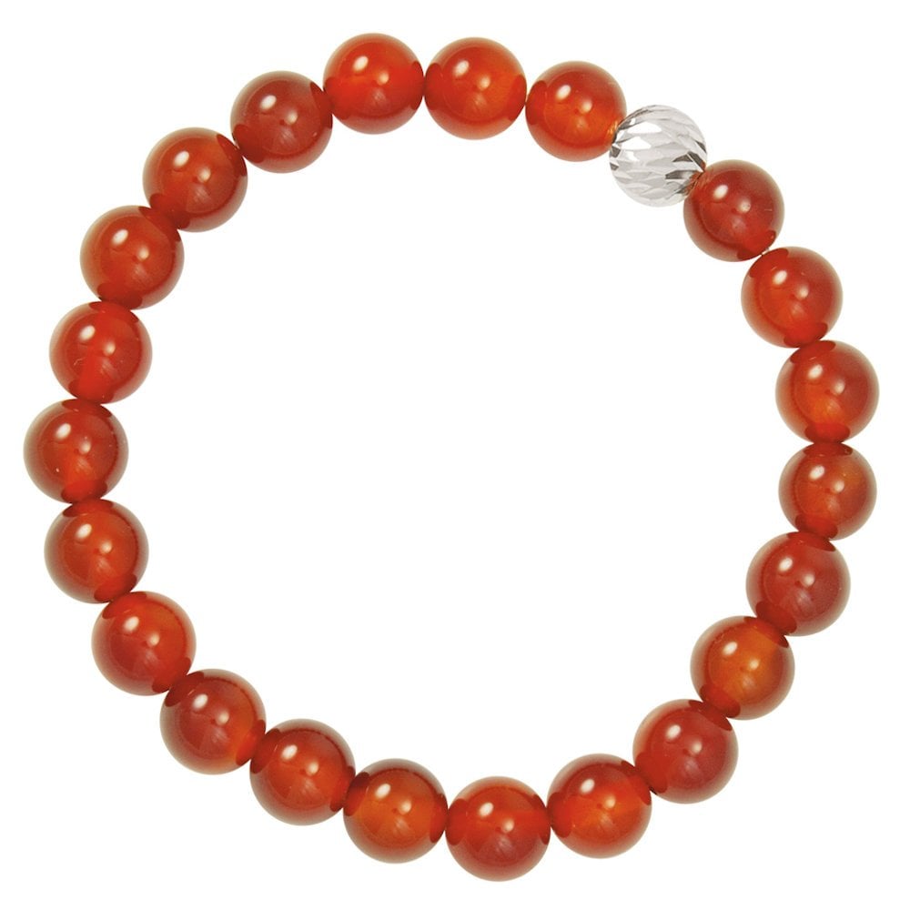 Debutante Carnelian Semi Precious Beaded Silver Tone Stretch Bracelet