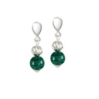 Debutante Green Malachite Semi Precious Silver Tone Drop Clip On Earrings