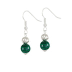 Debutante Green Malachite Semi Precious Silver Tone Drop Pierced Earrings