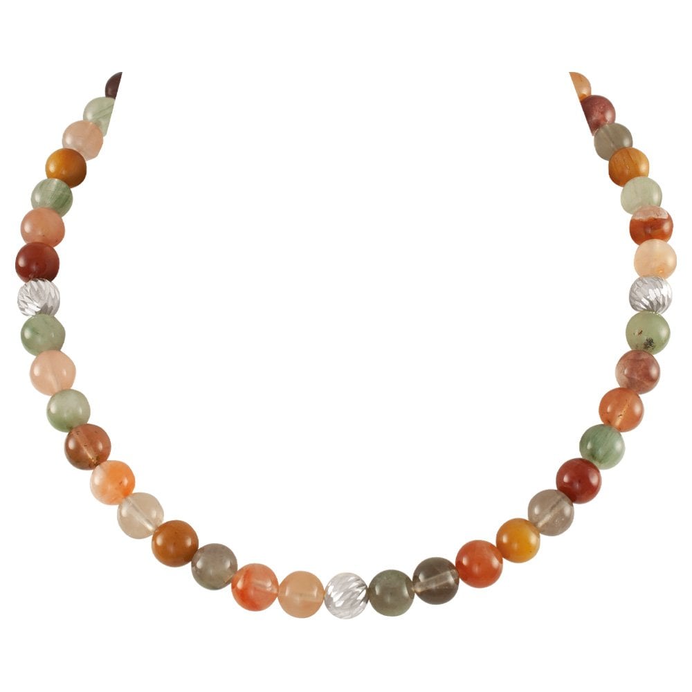 Debutante Rutilated Quartz Semi Precious Beaded Silver Tone Necklace