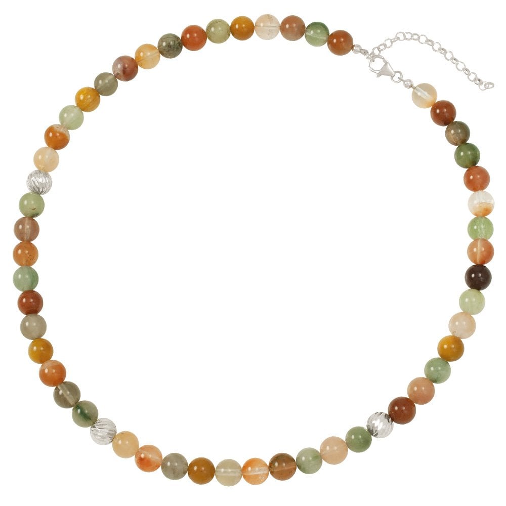 Debutante Rutilated Quartz Semi Precious Beaded Silver Tone Necklace