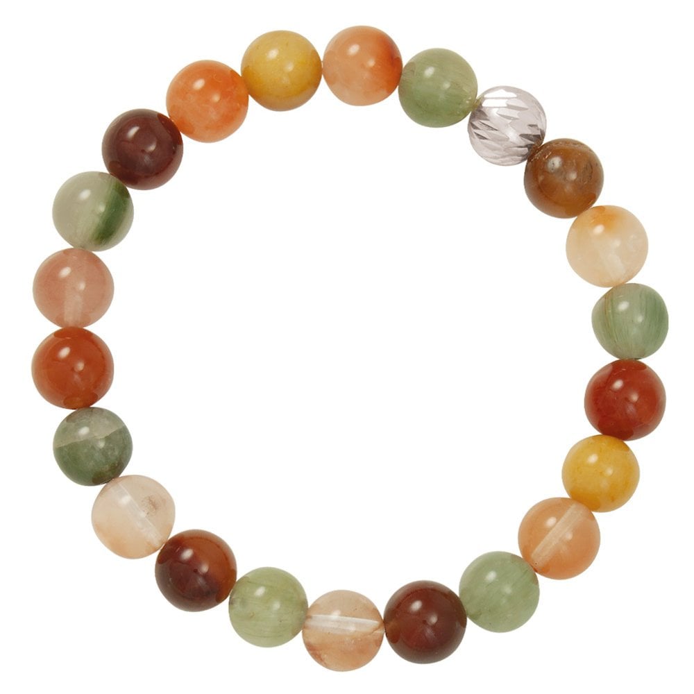 Debutante Rutilated Quartz Semi Precious Beaded Silver Tone Stretch Bracelet