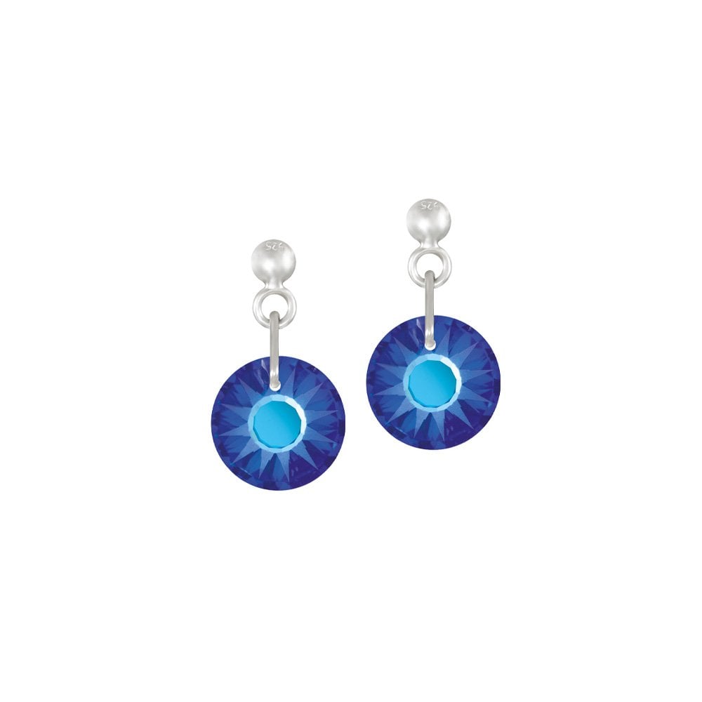 Solar Bermuda Blue Austrian Crystal Silver Tone Drop Pierced Earrings