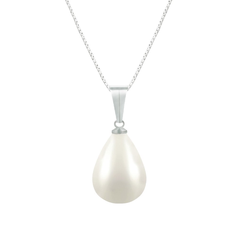 Raindrop White Shell Pearl Silver Tone Pendant Necklace