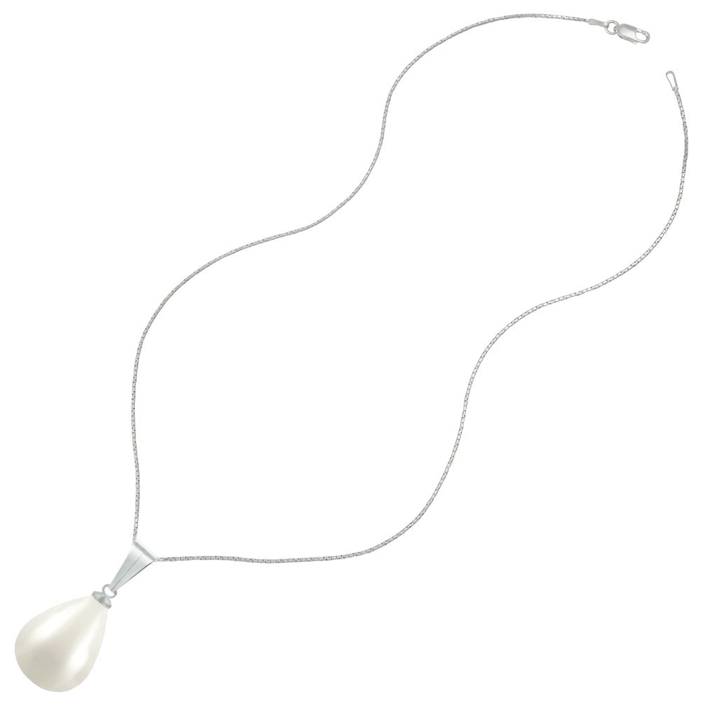 Raindrop White Shell Pearl Silver Tone Pendant Necklace