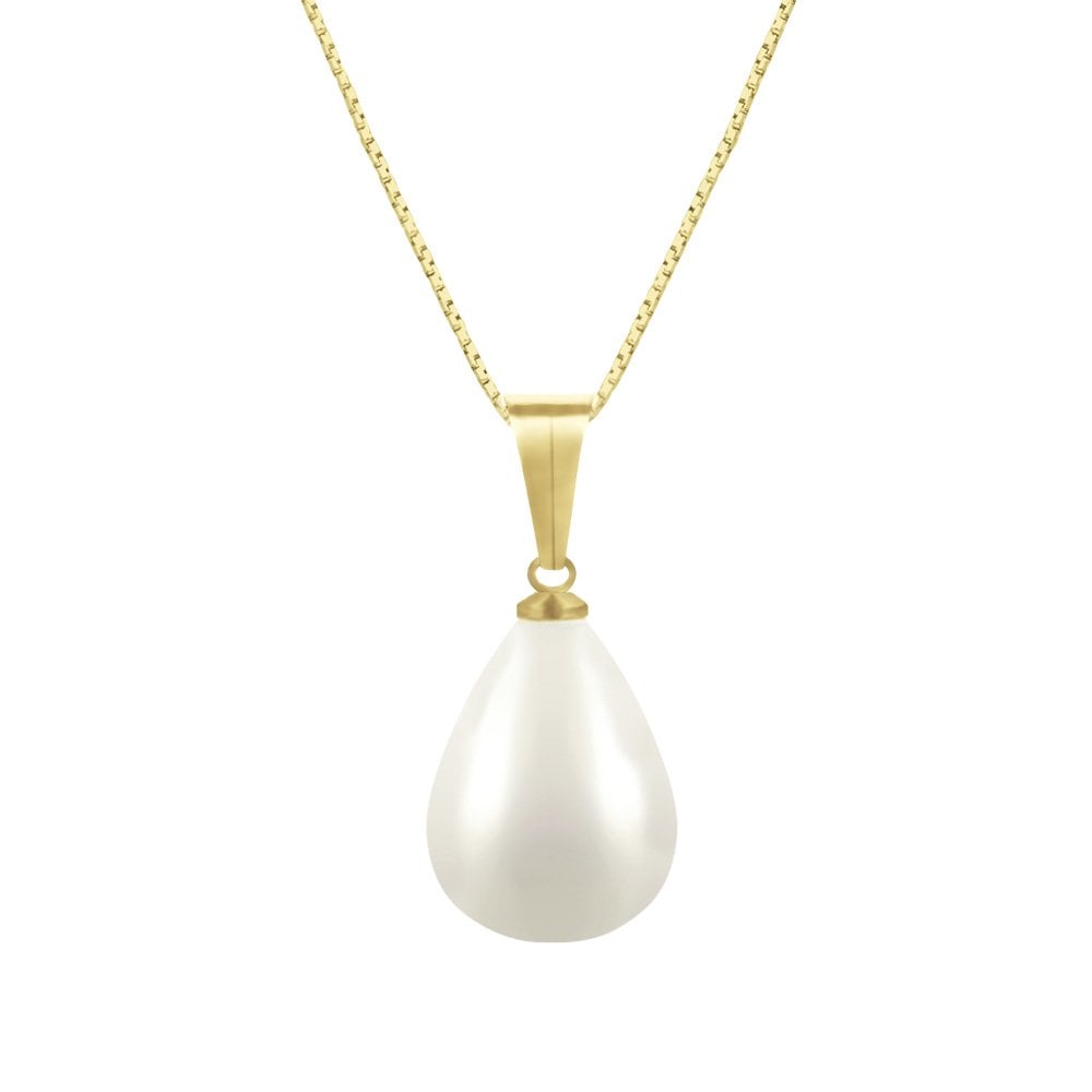 Raindrop White Shell Pearl Gold Tone Pendant Necklace