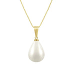 Raindrop White Shell Pearl Gold Tone Pendant Necklace