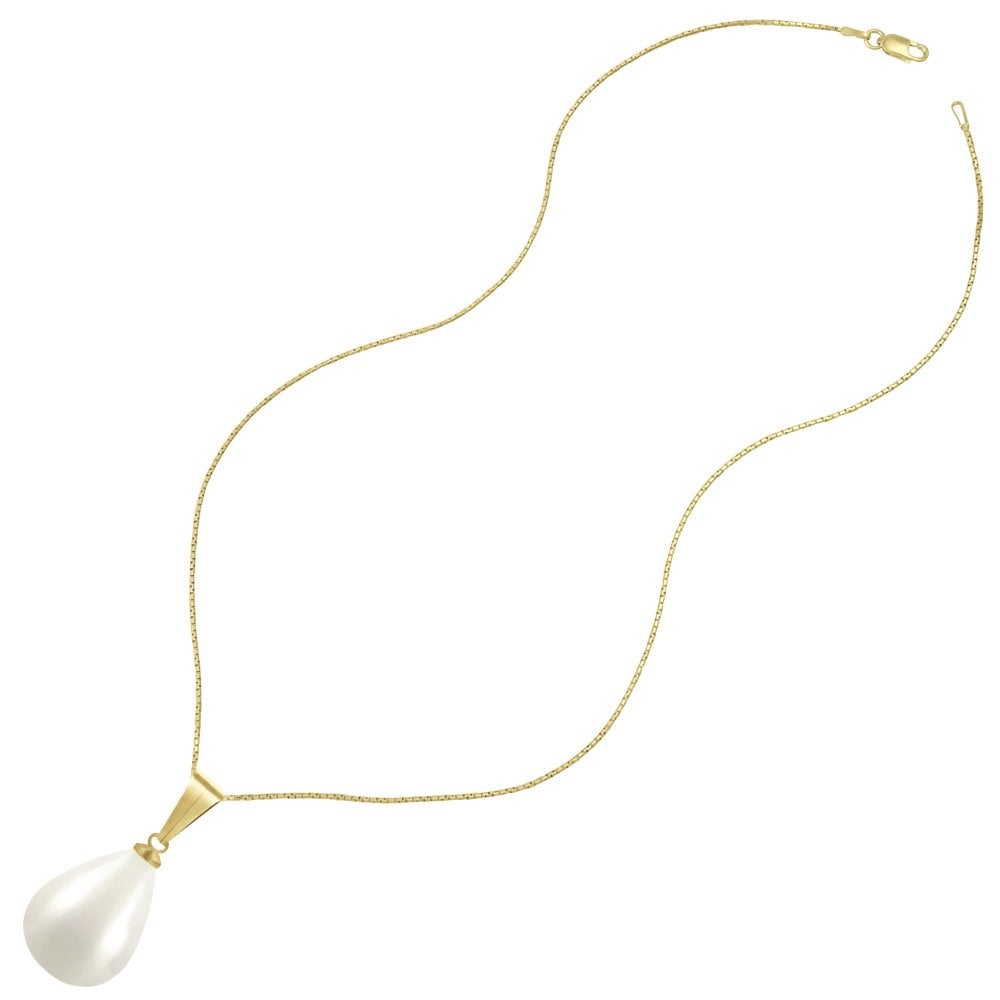 Raindrop White Shell Pearl Gold Tone Pendant Necklace