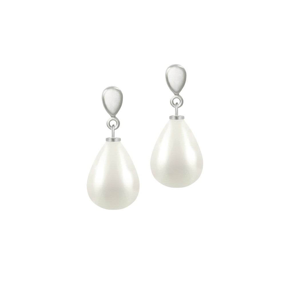 Raindrop Midi White Shell Pearl Silver Tone Drop Clip On Earrings