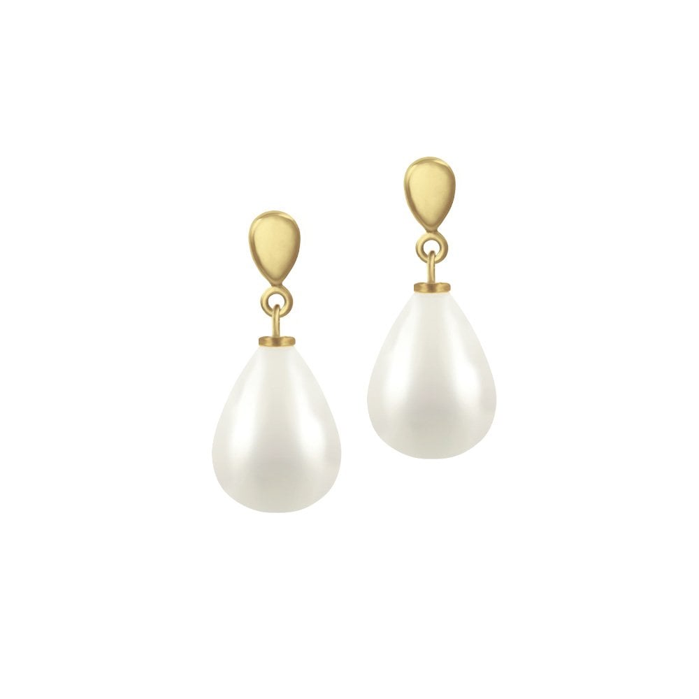 Raindrop Midi White Shell Pearl Gold Tone Drop Clip On Earrings