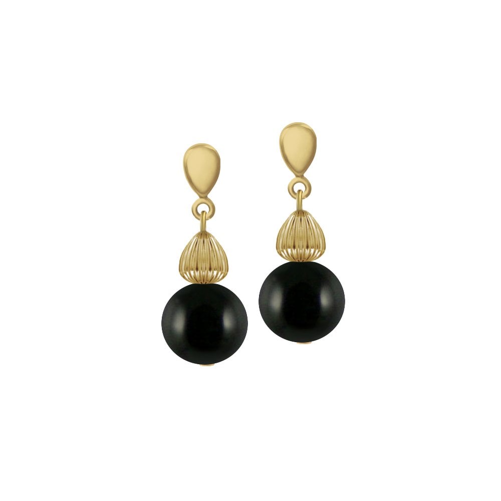Solitaire Black Pearl Gold Tone Drop Clip On Earrings