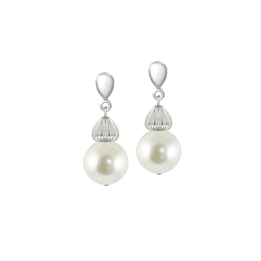 Solitaire White Pearl Silver Tone Drop Clip On Earrings