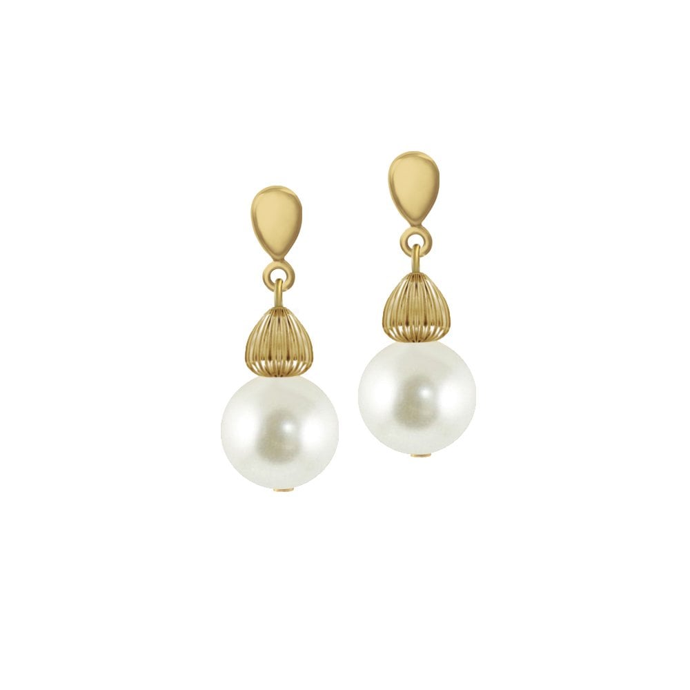 Solitaire White Pearl Gold Tone Drop Pierced Earrings
