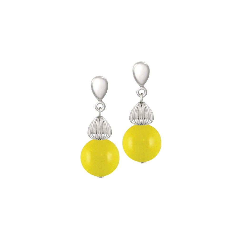 Solitaire Yellow Pearl Silver Tone Drop Pierced Earrings