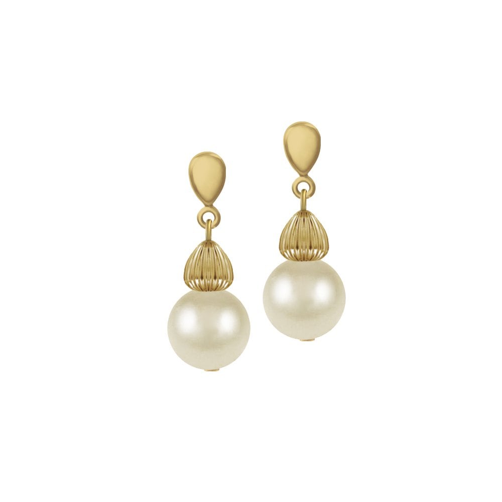 Solitaire Cream Pearl Gold Tone Drop Clip On Earrings