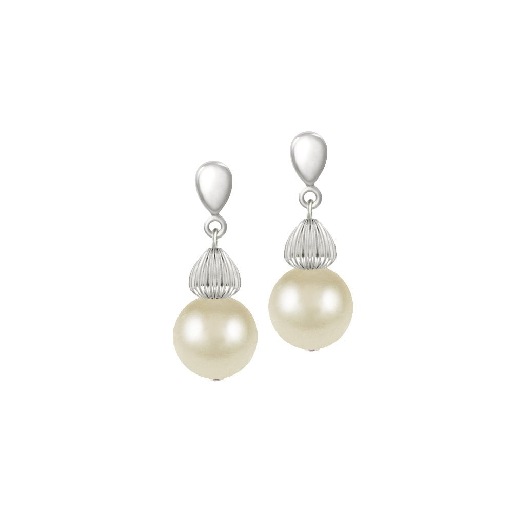 Solitaire Cream Pearl Silver Tone Drop Clip On Earrings