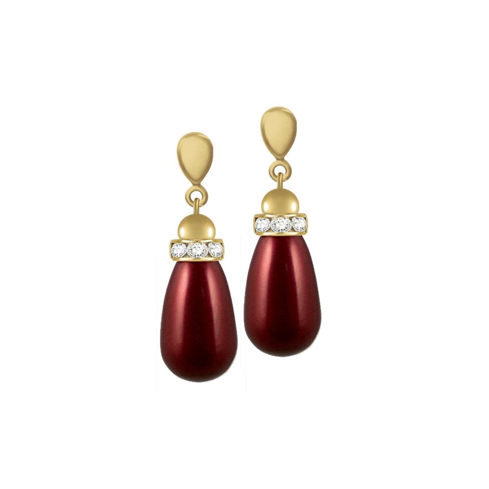 Beaumont Bordeaux Glass Pearl Teardrop Gold Tone Drop Clip On Earrings