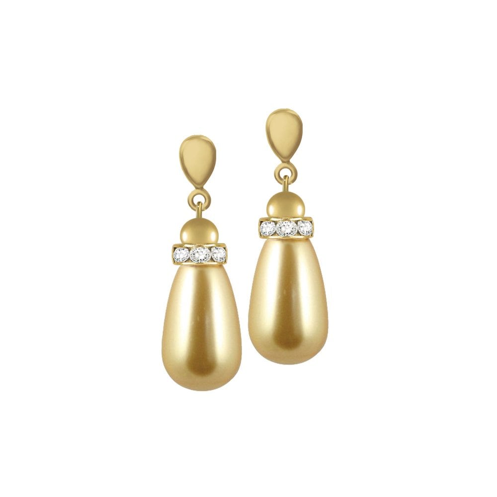 Beaumont Gold Glass Pearl Teardrop Gold Tone Drop Clip On Earrings