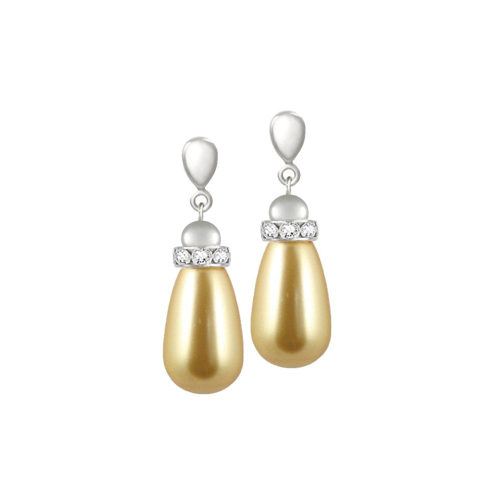 Beaumont Gold Glass Pearl Clip On Silver Tone Drop Clip On Earrings