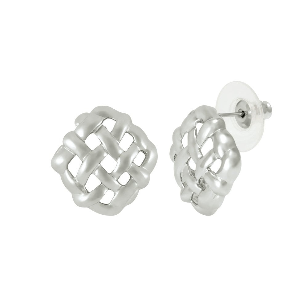 Lattice Filigree Silver Tone Stud Pierced Earrings