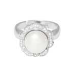 Supreme White Freshwater Pearl and CZ Sterling Silver Adjustable Ring