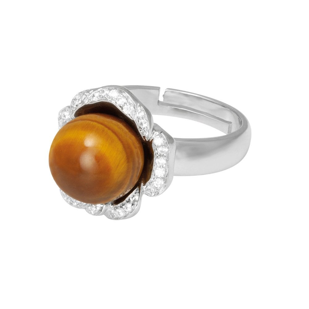 Supreme Tiger's Eye and Cubic Zirconia Sterling Silver Adjustable Ring