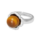 Supreme Tiger's Eye and Cubic Zirconia Sterling Silver Adjustable Ring