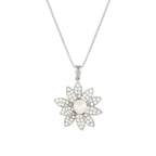 Gardenia AAA Akoya Pearl and CZ Sterling Silver Pendant Necklace