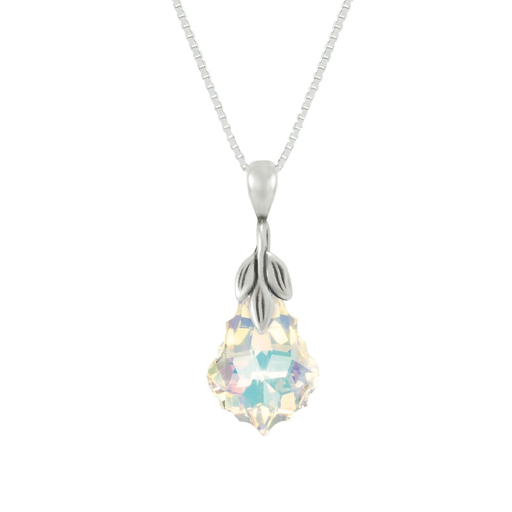Baroque Aurora Borealis Austrian Crystal Sterling Silver Pendant Necklace