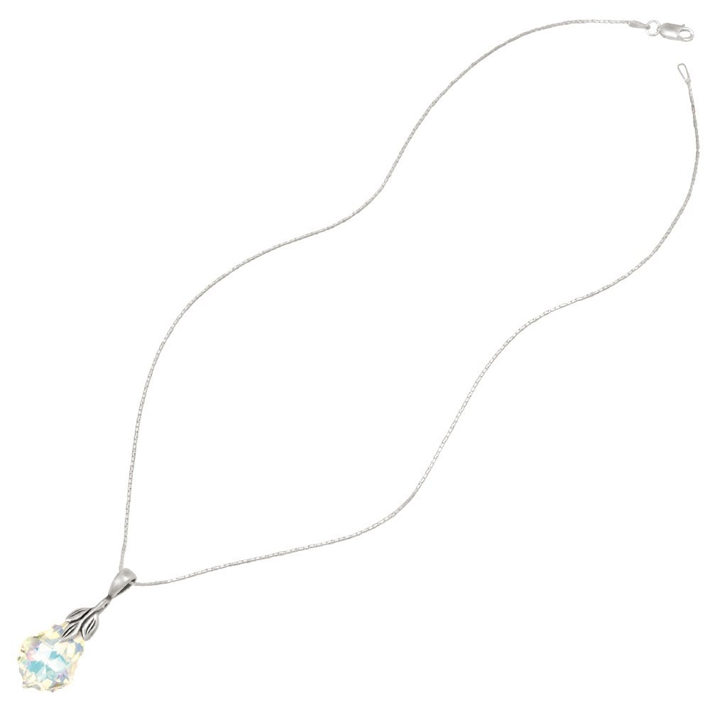Baroque Aurora Borealis Austrian Crystal Sterling Silver Pendant Necklace