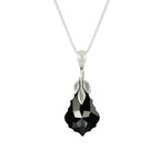 Baroque Jet Black Austrian Crystal Sterling Silver Pendant Necklace