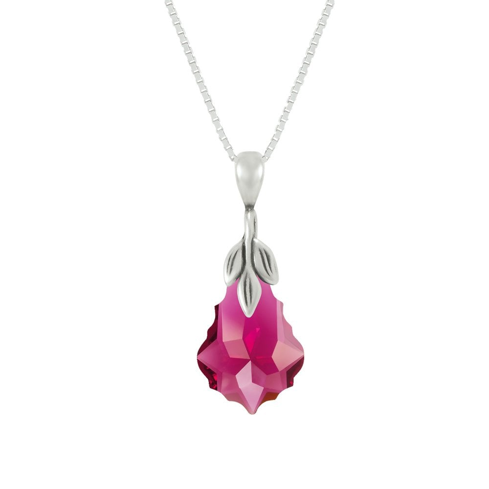 Baroque Ruby Austrian Crystal Sterling Silver Pendant Necklace