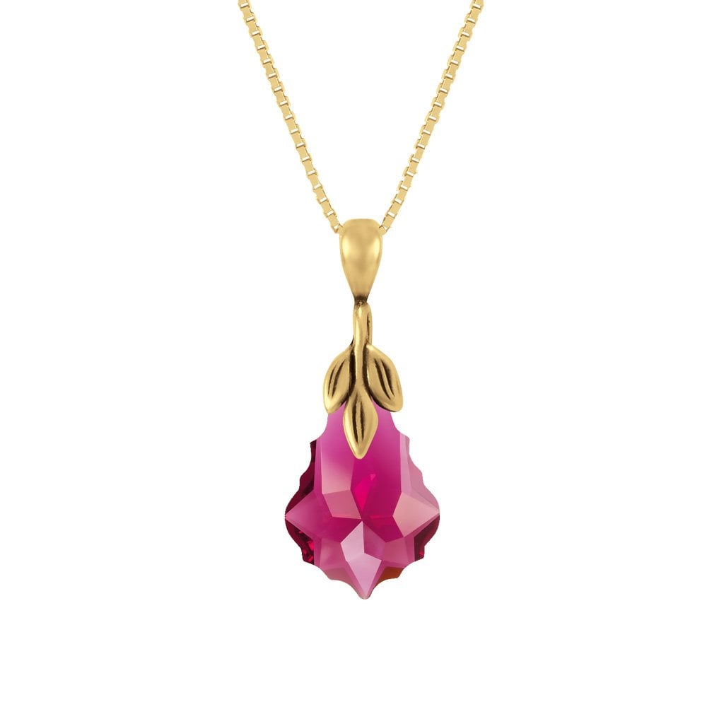 Baroque Ruby Austrian Crystal 14ct Gold Vermeil Pendant Necklace